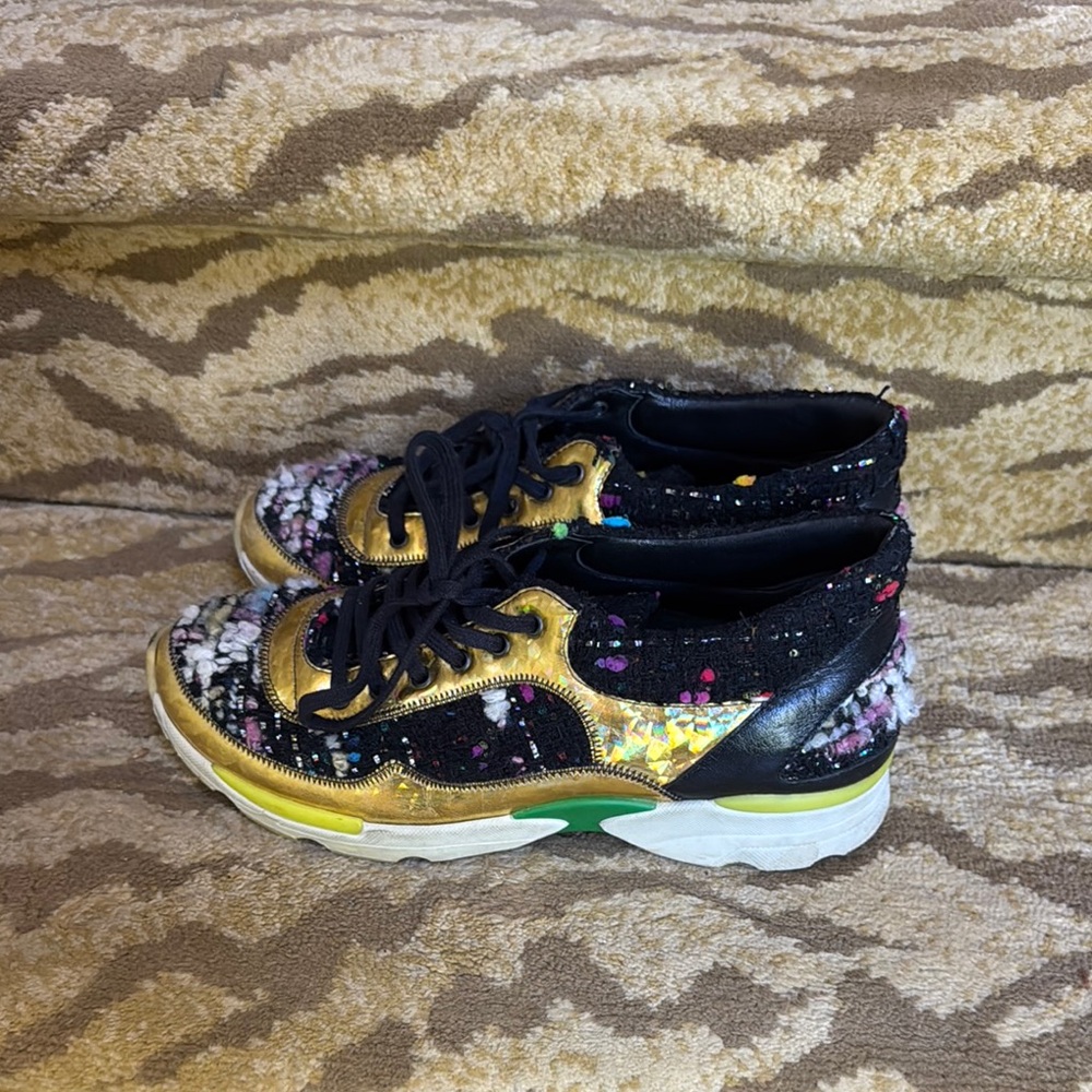 CHANEL Multicolor Sneakers with Gold and Black Accents